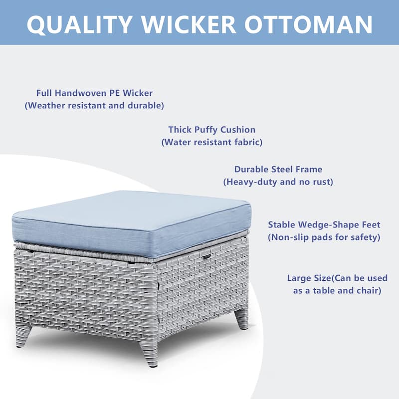 Pocassy Outdoor cushioned Wicker Footstool Ottomans