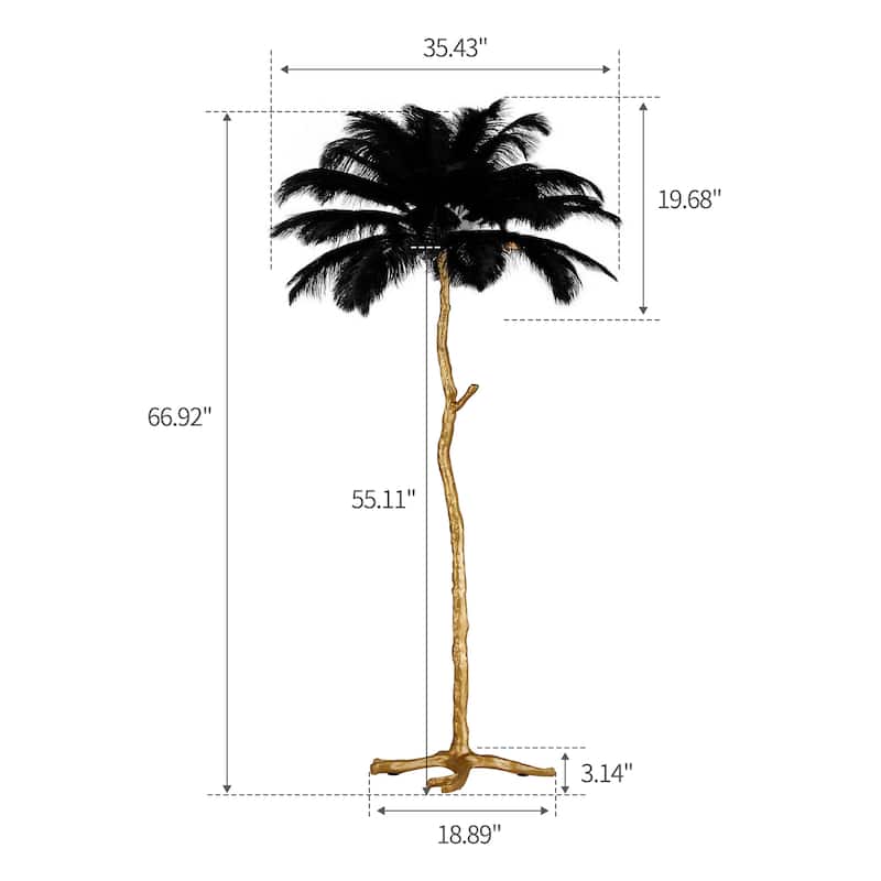 5-Light 35" Wide Novelty Golden Tree Branch LED Floor Lamp with White Ostrich Feather Shades