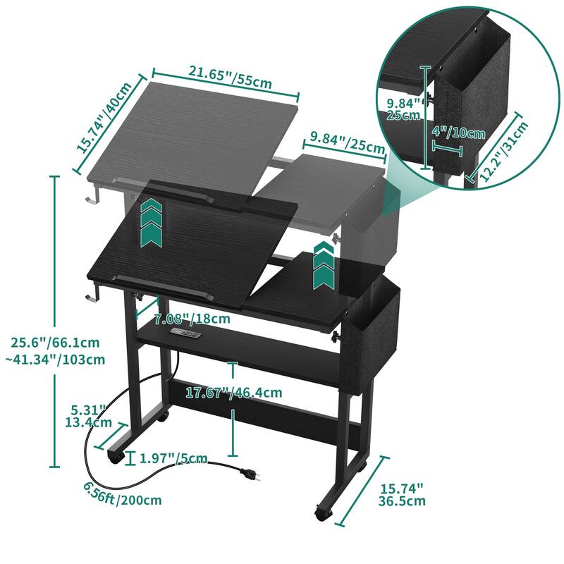 Portable Computer Desk Height Adjustable Laptop Table with Wheels Charging Station