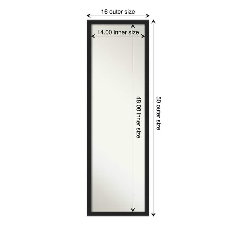 Non-Beveled Full Length On The Door Mirror - Grace Frame - Outer Size: 16 x 50 in - Grace Brushed Metallic Black Narrow
