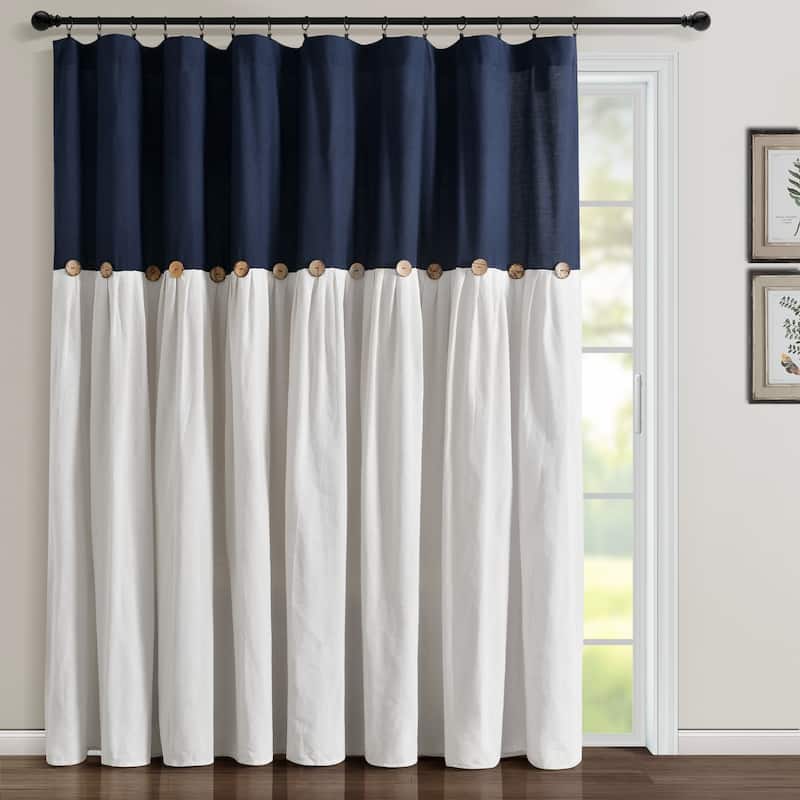 Lush Decor Linen Button Single Panel Window Curtain - 84"Lx100"W - Navy/White