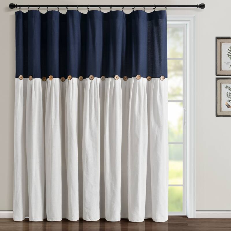 Lush Decor Linen Button Wide Width Single Curtain Panel (1 Panel) - 84" x 100" - Navy