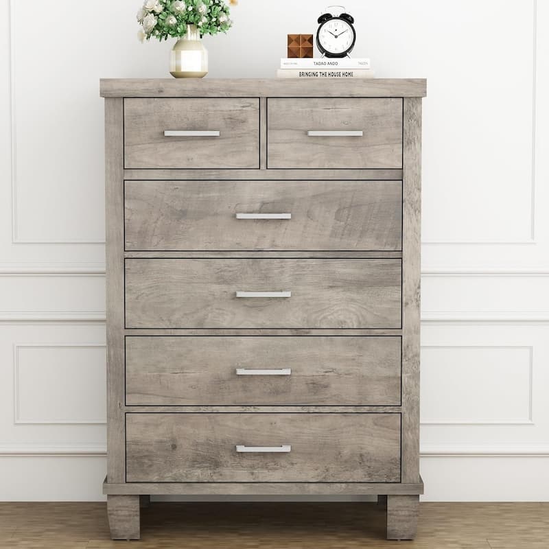 6 Drawers Dresser for Bedroom 45" Tall Grey Chests of Drawers with Storage Wooden Dresser - Grey - 6-drawer