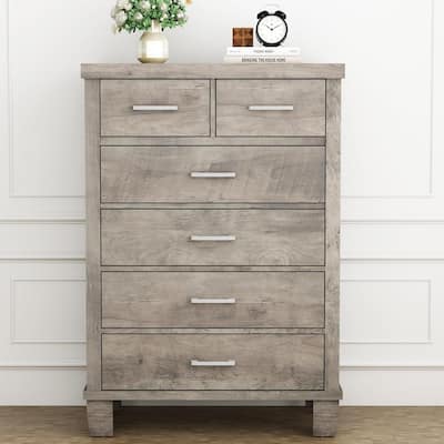 6 Drawers Dresser for Bedroom 45" Tall Grey Chests of Drawers with Storage Wooden Dresser