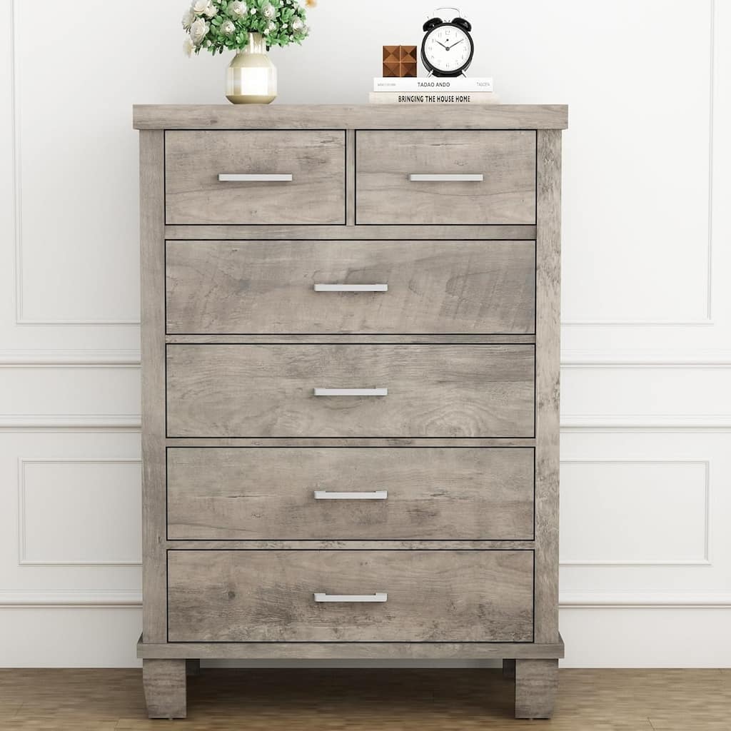 6 Drawers Dresser for Bedroom 45" Tall Grey Chests of Drawers with Storage Wooden Dresser
