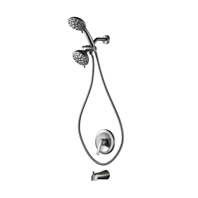 WOWOW Single-handle 7-Spray Dual Shower Head with Tub Spout - Brushed Nickel