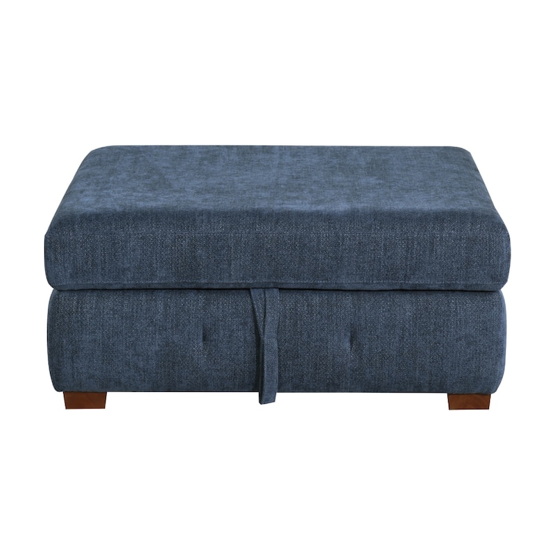 Rez Storage Ottoman, 40 Inch, Tufted Blue Chenille Cushion