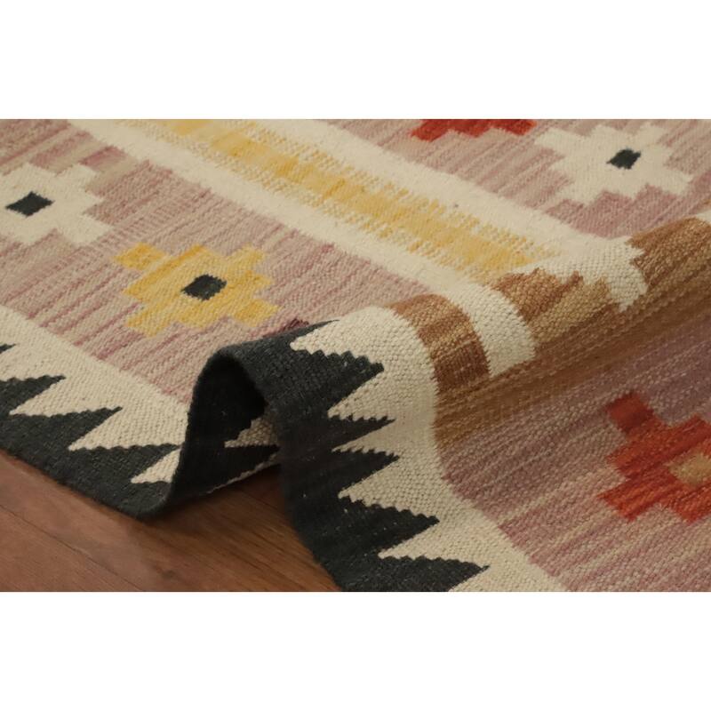 Hand Woven Oriental 100% Wool Carpet Southwestern Tribal Pink Kilim Runner Rug - 9' 9'' X 2' 11''