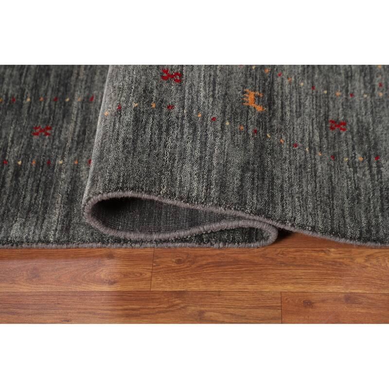 Tribal Green Gabbeh Indian Area Rug Handmade Wool Carpet - 6'8"x 9'9"