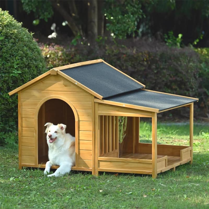 Large Natural Dog House With Asphalt Roof,Dog Houses For Large Dogs,Dog Kennel With Doors,Dog Houses Outdoor-Cuddlewood