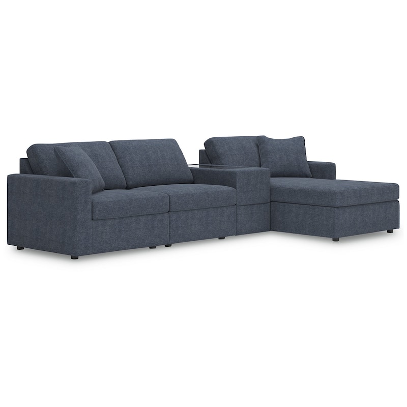 Signature Design by Ashley Modmax 4-Piece Sectional with Chaise and Storage Console - 126"W x 68"D x 36"H - Blue - Right Facing