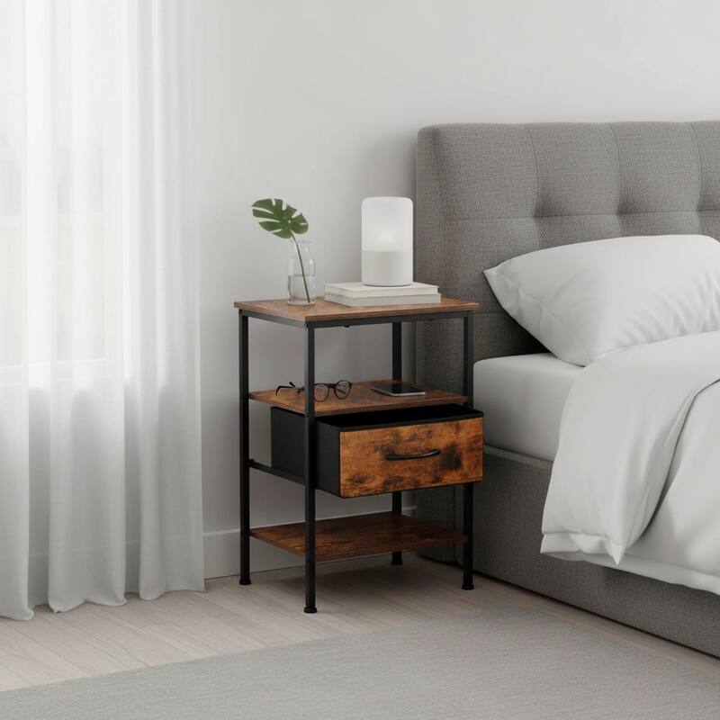 Homy Casa Industrial Nightstands Drawers, USB, Power Outlet Vintage