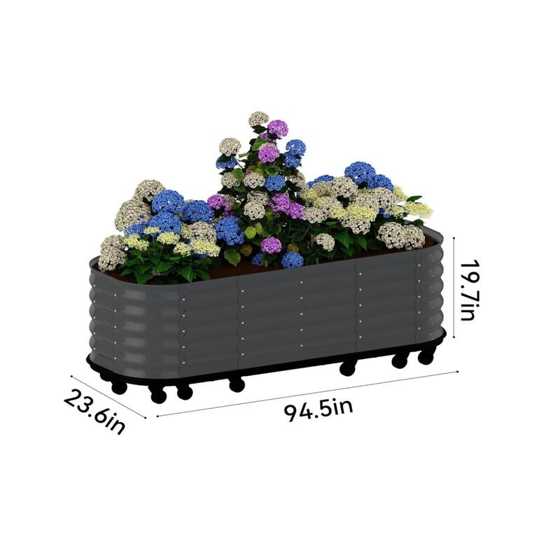 94x24x20in Galvanized Raised Garden Bed with Wheels and Water Reservoir Portable Rolling Elevated Raised Garden Bed Gray