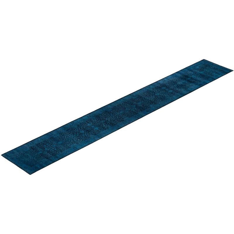 Overton Hand Knotted Wool Vintage Inspired Modern Contemporary Overdyed Black Runner Rug - 2' 7" x 18' 9"