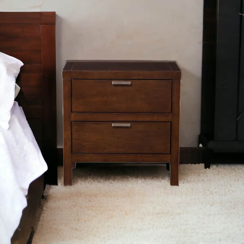 HomeRoots 24" Brown Two Drawers Faux Wood Nightstand