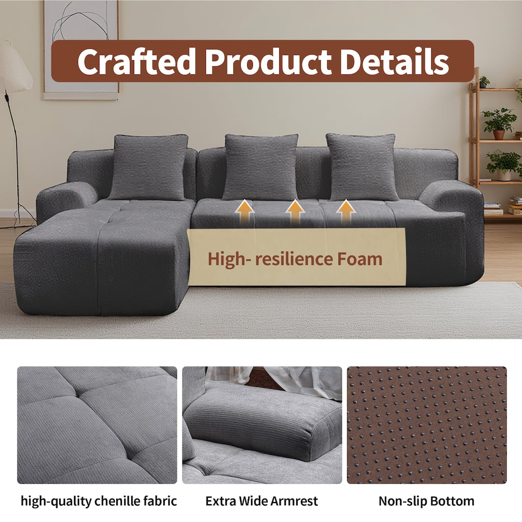 Modular Sectional Sofa with L-Shape Chaise Lounge, Corduroy Upholstered Cloud Sofa, Full-Compressed Corner Deep Seat Sofa