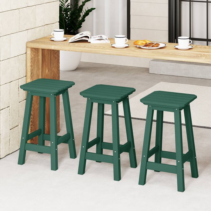 Laguna Hdpe All Weather Outdoor Patio 24" Square Counter Stool (Set Of 3) - Dark Green