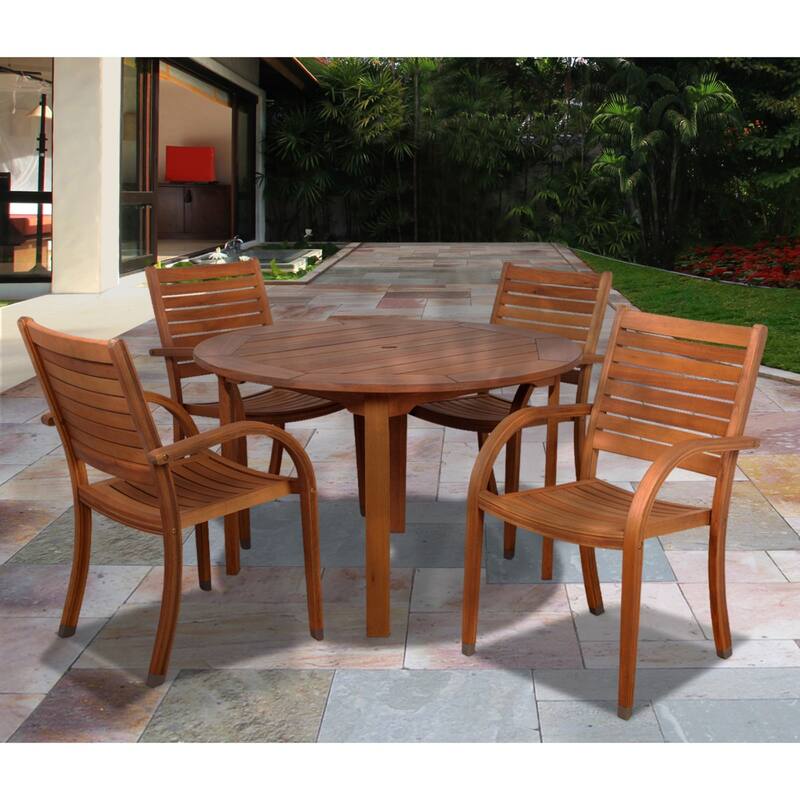 5-Piece Brown Arizona Eucalyptus Round Patio Dining Set 47"