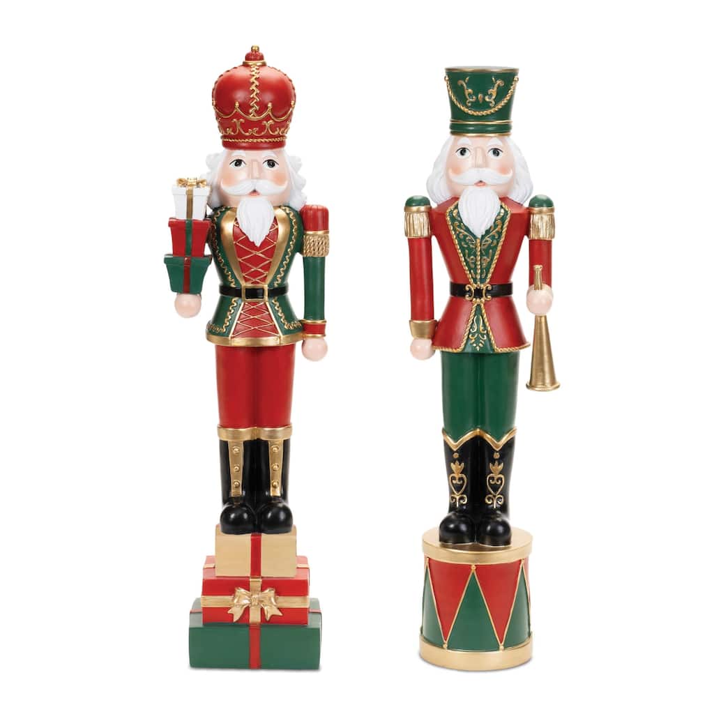 Polyresin Nutcracker Soldier Set of 2 with Gold Accents and 19 inches Height - 5” x 3.5” x 19” (L x W x H)