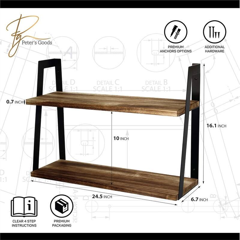 2-Tier Modern Rustic Floating Wall Shelves - 6.7D x 24.5W x 16.1