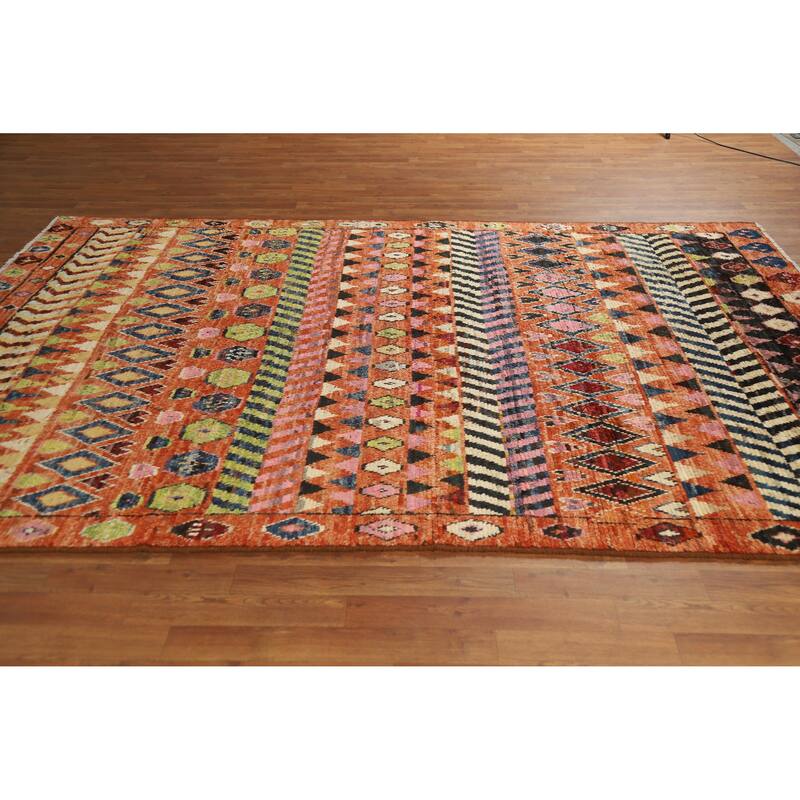 Moroccan Oriental Area Rug Handmade Orange Modern Wool Carpet - 6'5" x 9'8"