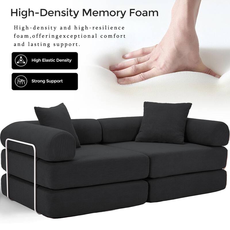Modular Couch Sofa Bed, Convertible Design with Removable Armrests,Folding Mattress Couch for Small Spaces ,No Assembly