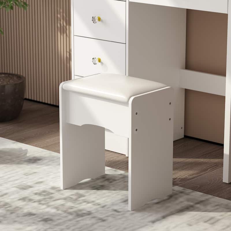 Makeup Vanity Set Dresser w/Mirror Stool 5 Drawers - White/Pink/Black - 31.5"L x 15.7"W x 52"H