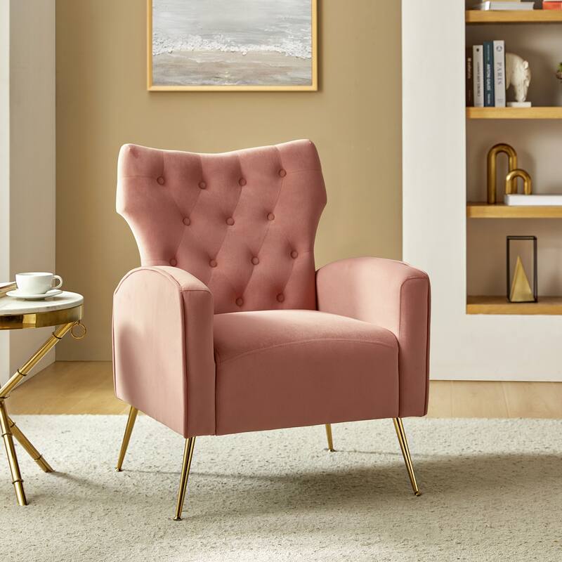 Abadiana Accent Tufted Chair with Metal Base by HULALA HOME