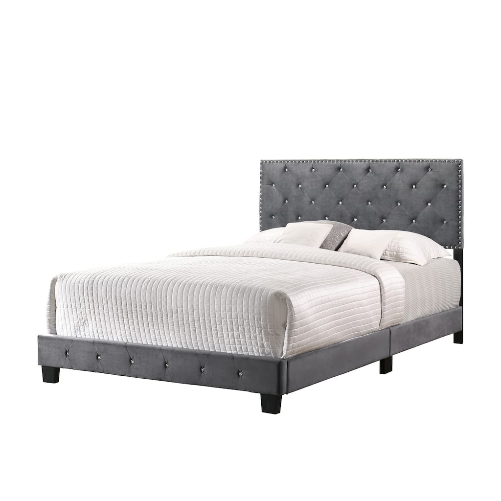 King Size Velvet Platform Bed with Foam Filler and Transitional Design