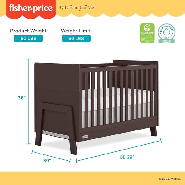 dimension image slide 0 of 2, Dream On Me Fisher Price Iris 5-in-1 Convertible Crib