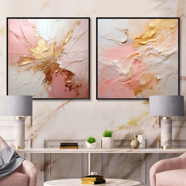 Wall Art Stylish Gold and Pink Framed Pink Gold Abstract Ribbon Painting Original Painting on  main image 2