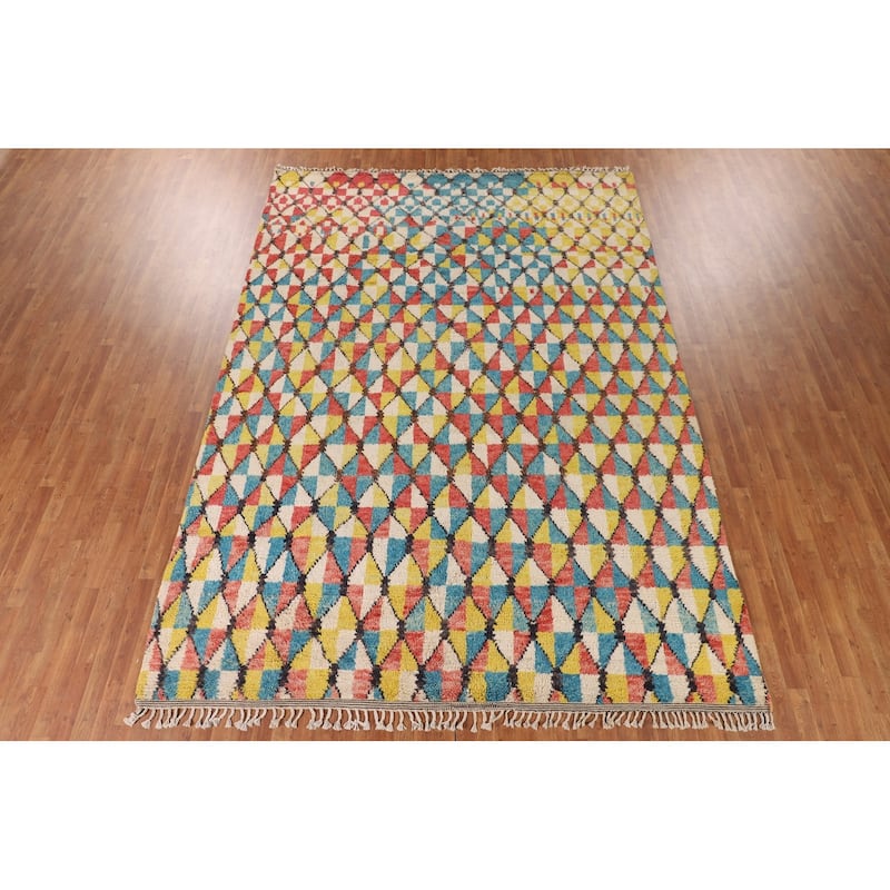 All-Over Moroccan Area Rug Handmade Wool Carpet - 8'11" x 12'9"