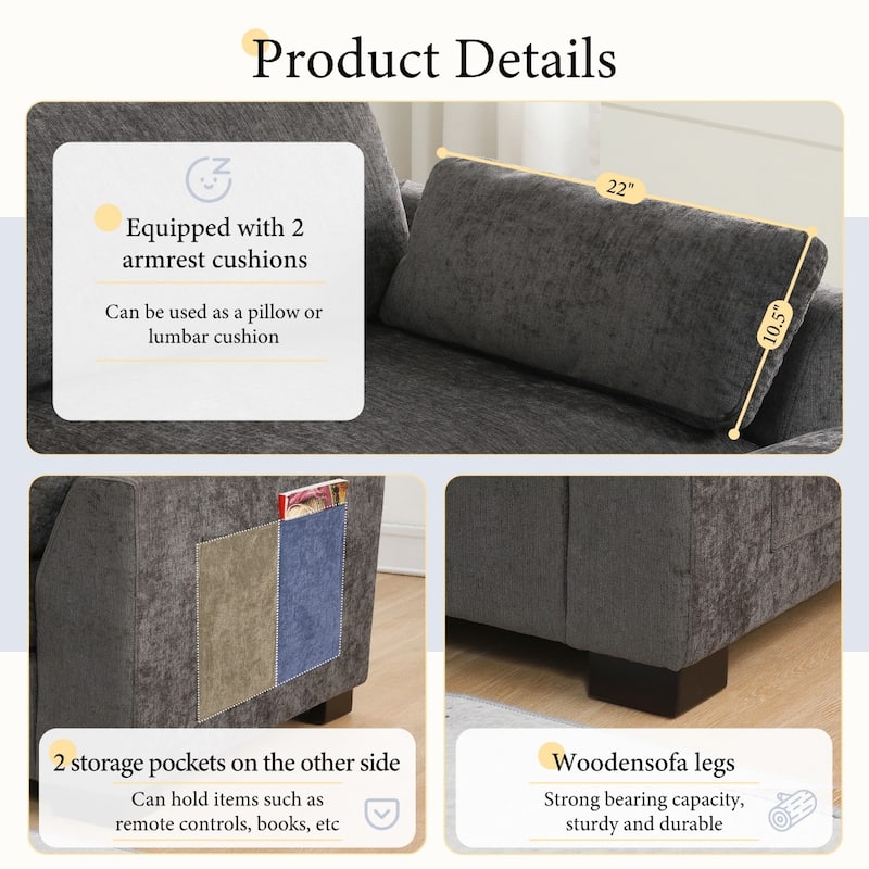 130" Modular Chenille L-Shaped Sectional Sofa with Folding Table and Dual-Port Charging, Ottoman