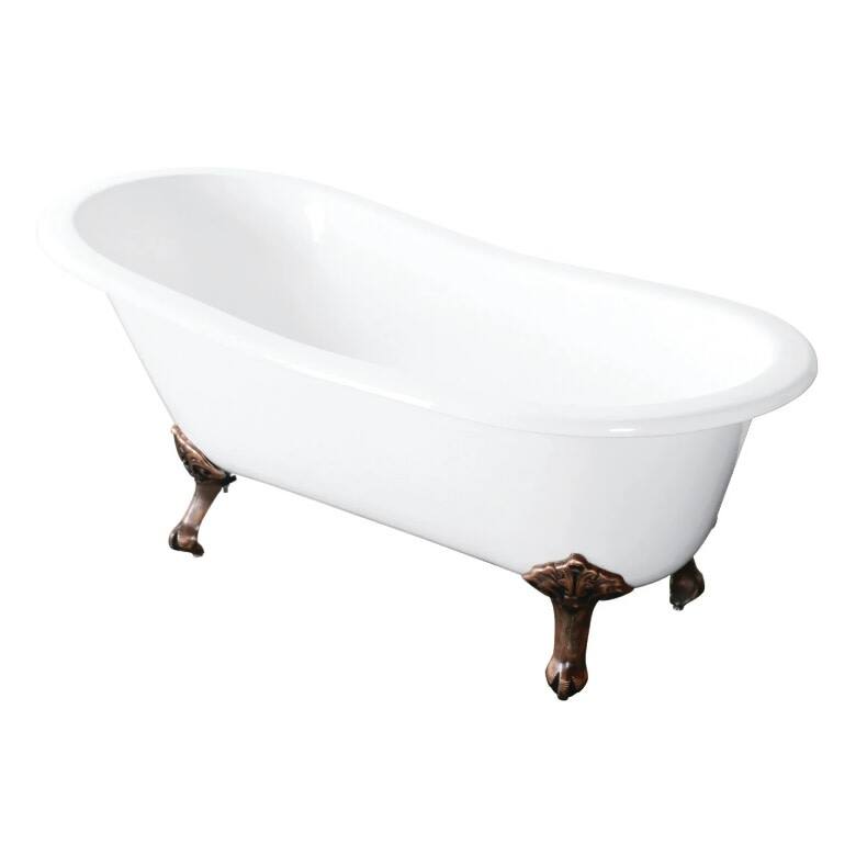 Kingston Brass Tazatina 54" Clawfoot Cast Iron Soaking Tub with - White / Oil Rubbed Bronze