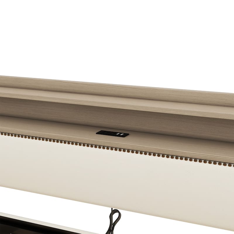 Beige Twin Size Upholstered Daybed with Storage and LED