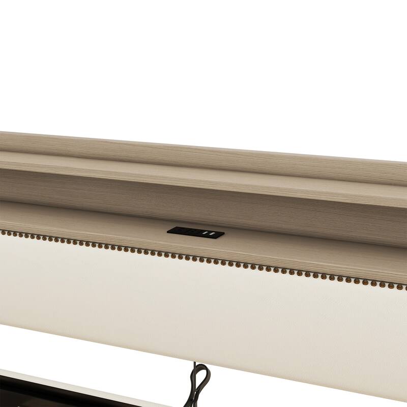 Nailhead Trim Daybed Twin Platform Bed with Drawers and Curved Armrest, Storage Headboard with Charge Station and LED Lights