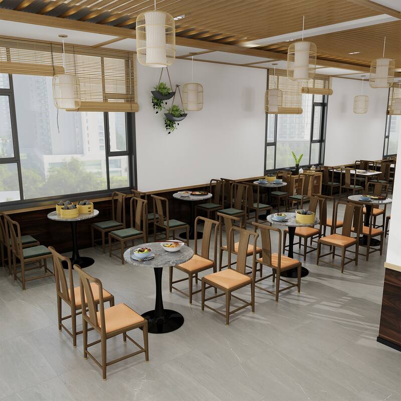 27.6" Mid-Century Modern Style Dining Table, Accommodates 2-4 People, Featuring A Round Dark Gray Textured Marble Tabletop