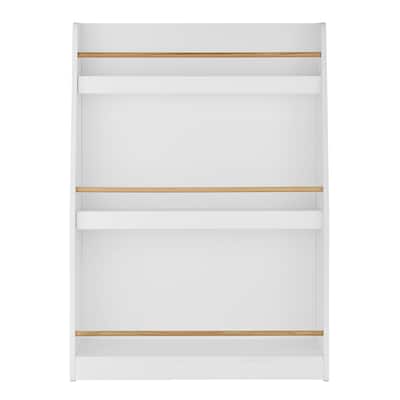 Danya B. Steiner White 3-Tier Kids Book or Magazine Storage Freestanding Bookcase with Contrasting Wood-Toned Rods