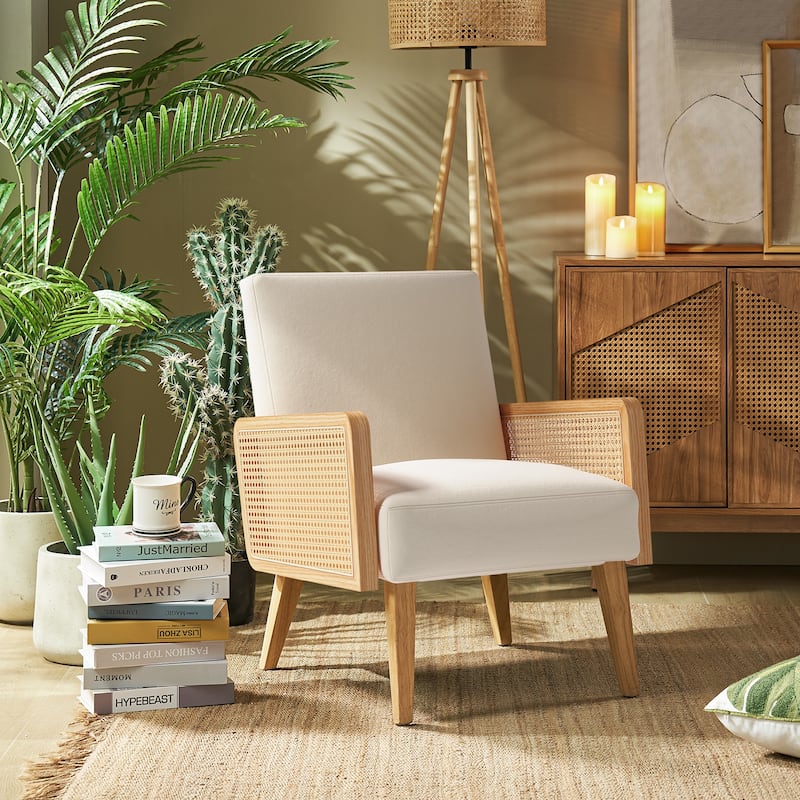 Carmina Upholstered Accent Chair with Natural Rattan Arms by HULALA HOME