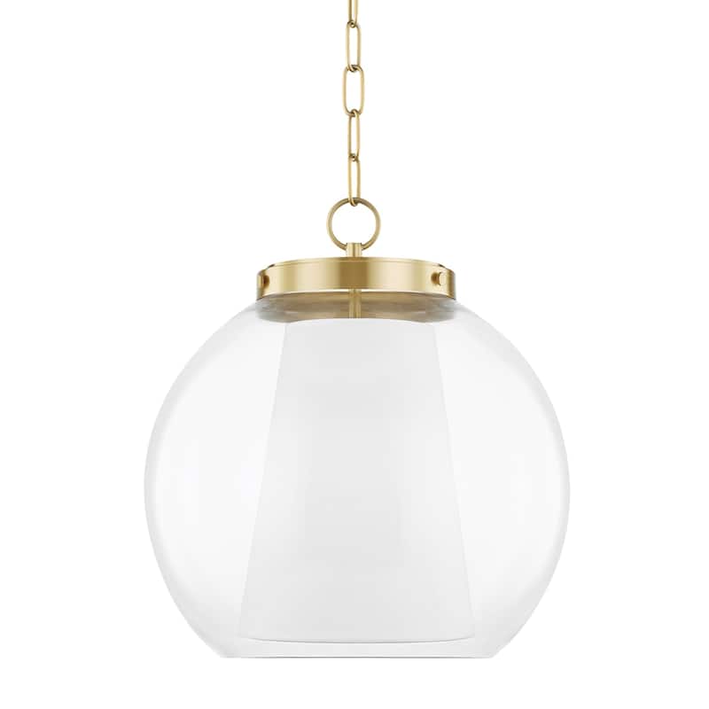 Mitzi by Hudson Valley Sasha 15-inch LED Pendant with Clear Glass Outer, White Belgian Linen Inner