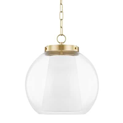 Mitzi by Hudson Valley Sasha 15-inch LED Pendant with Clear Glass Outer, White Belgian Linen Inner