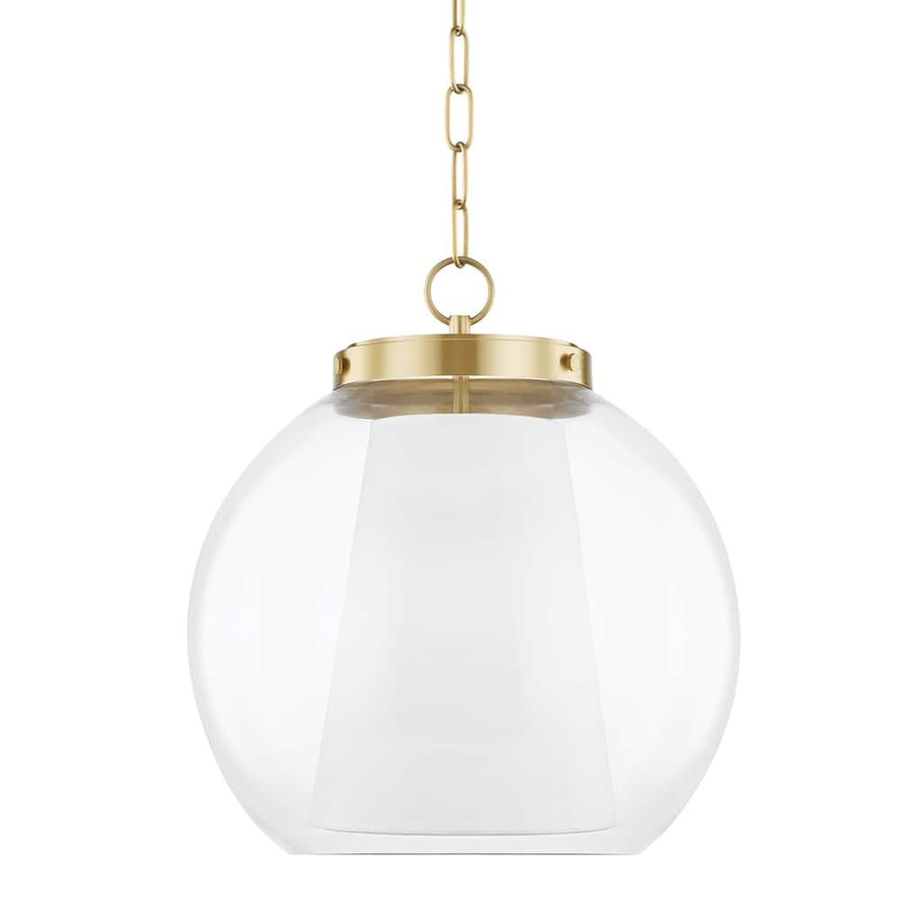 Mitzi by Hudson Valley Sasha 15-inch LED Pendant with Clear Glass Outer, White Belgian Linen Inner