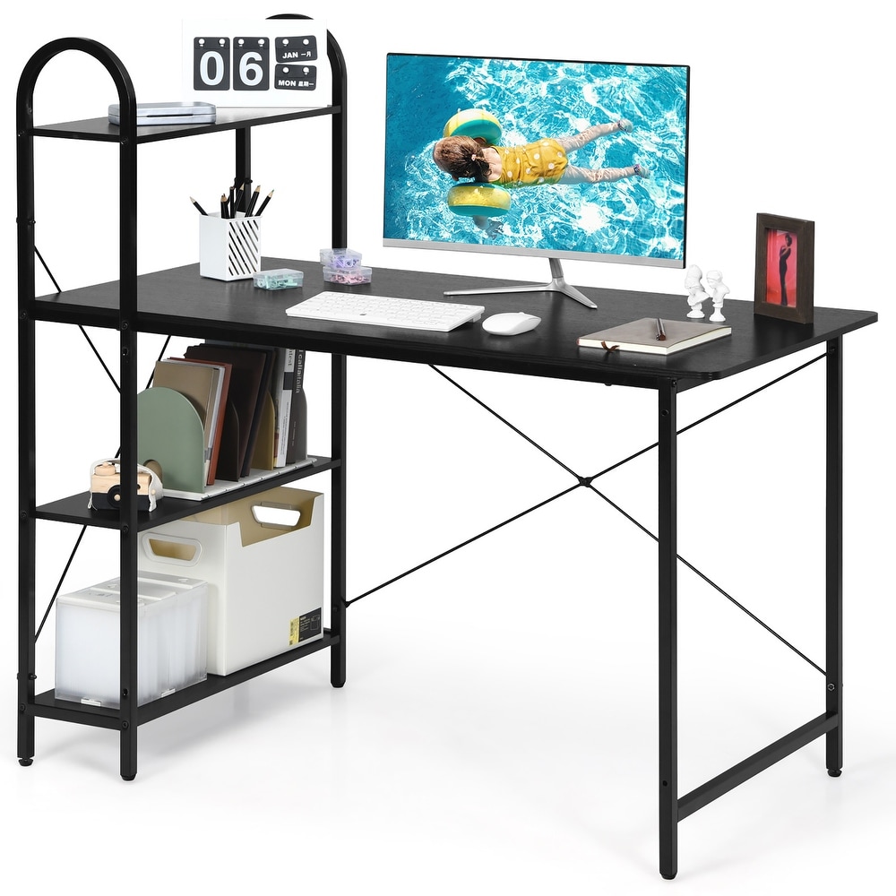 IFANNY 48 Inch Computer Desk with Bookshelf, Reversible Study Writing Desk  with Storage Shelves & CPU Stand, Compact Office Desks & Workstations