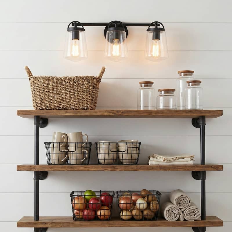 22-inch Modern Matte Black Glass 3-Light Bathroom Vanity Light