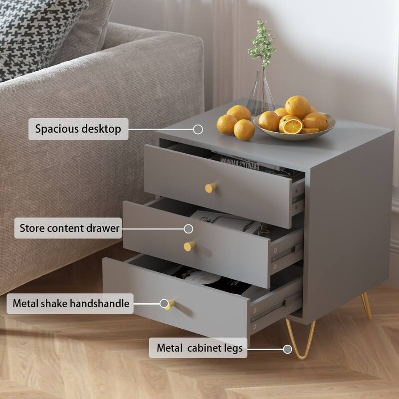 21.6'' Tall 3 - Drawer Nightstand White/Grey/Black(1 Piece)