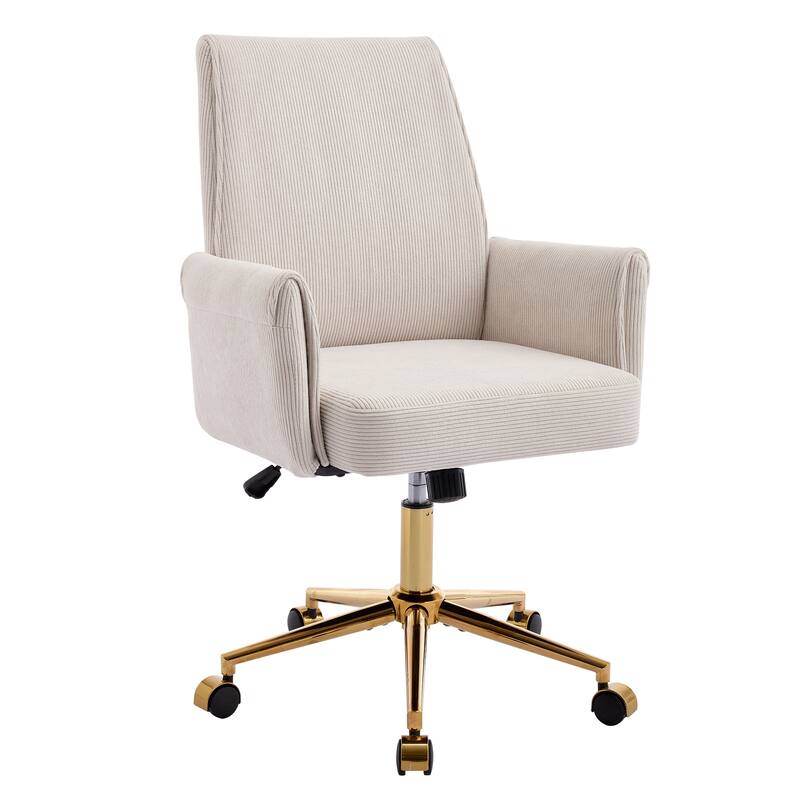 Corduroy Swivel Office Chair with Wheels, Ergonomic High Back Task Chair, Upholstered Accent Chair with Adjustable Height