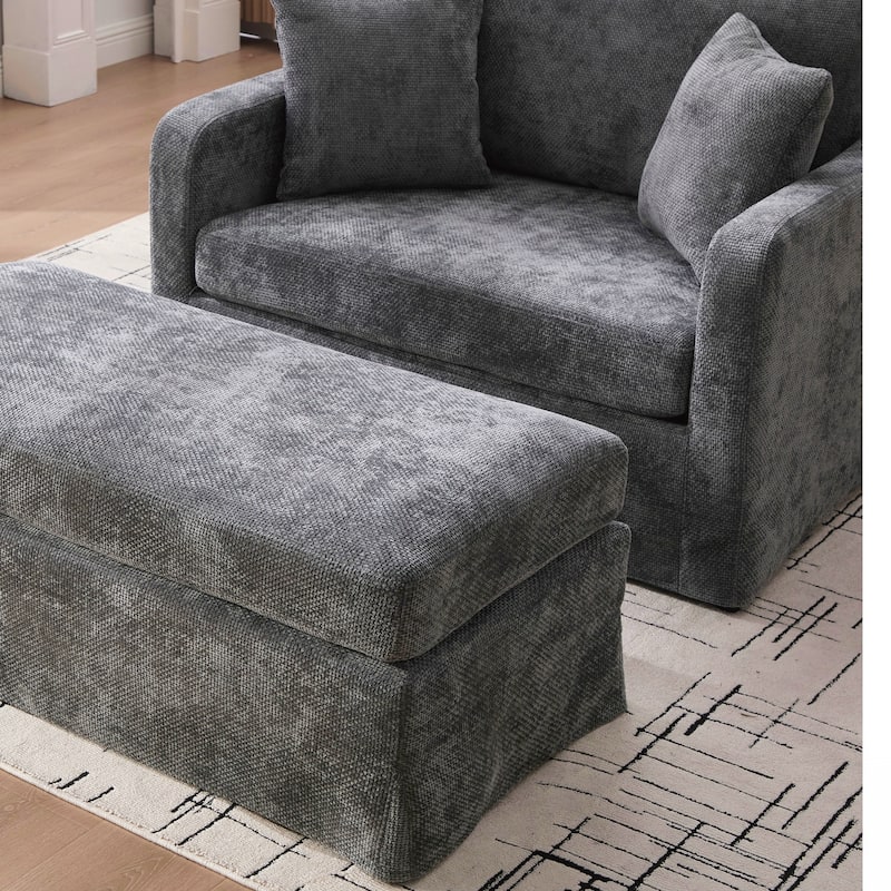 Modern Upholstered Farmhouse Performance Accent Chair with Ottoman