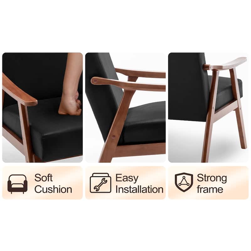 Black PU Modern 26" Accent Chair with Solid Wood Frame and Extra-Thick Backrest