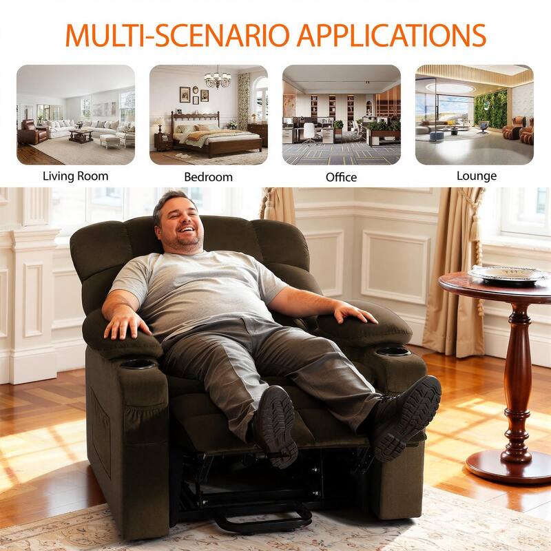 35" Wide Quiet Lift Velvet Recliner w/Massage and Heat