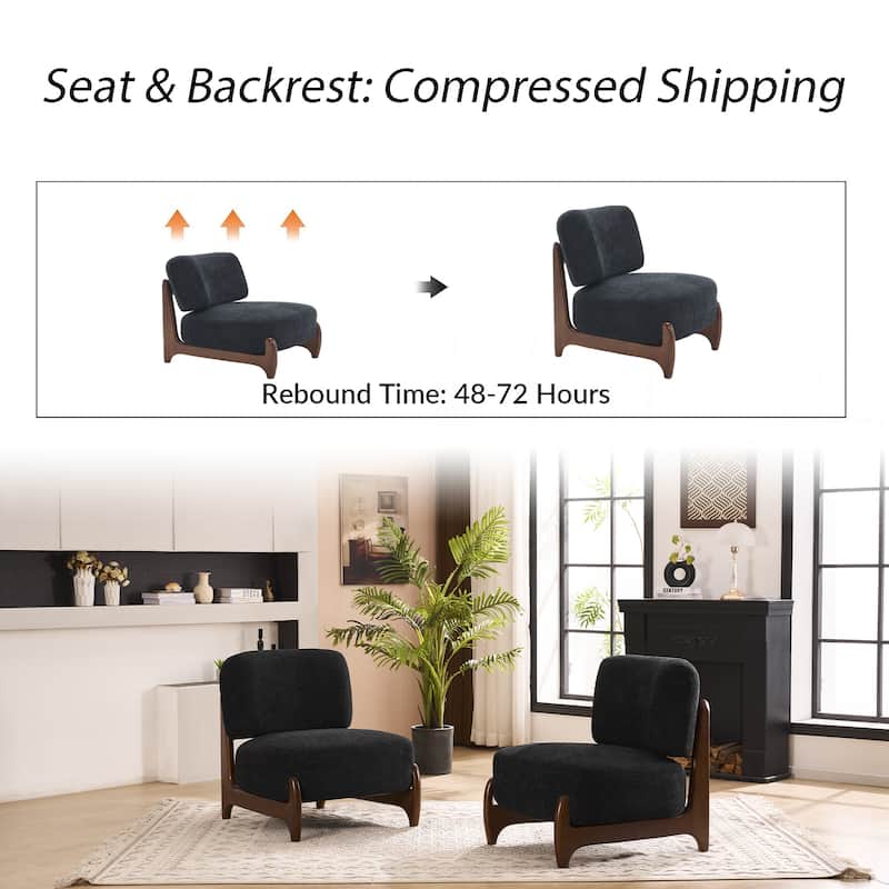 30"W Mid-Century Modern Accent Chair with Solid Wood Frame, Boucle Comfy Living Room Chair for Bedroom Lounge Reading Room